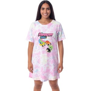 The Powerpuff Girls Women's TV Show Tie-Dye Nightgown Pajama Shirt Dress Multicolored - 1 of 4