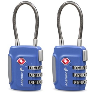 Fosmon 2 Pack Cable TSA Approved Luggage Locks, Open-Alert Combination Padlock for Travel, Combo TSA Lock for Luggage, Suitcase, Backpack - Blue - 1 of 4