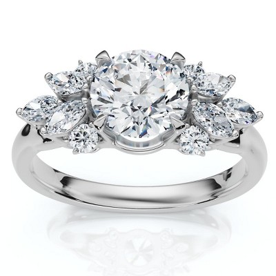 Pompeii3 Certified 1 1/4ct Feather Diamond Accent Ring 14k Gold or Platinum Lab Created