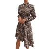 Anna-Kaci Women's Long Sleeve Leopard Print Midi Dress with High Neckline and Asymmetrical Hem - 2 of 4