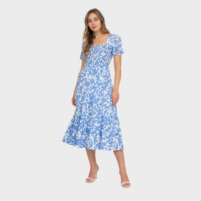 August Sky Women's Smocked Floral Midi Dress
