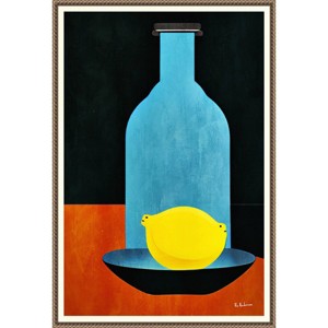 23"x33" Bottle with Lonesome Lemon by Bo Anderson Framed Canvas Wall Art Print Bronze - Amanti Art: Modern Style, Polystyrene Frame - 1 of 4
