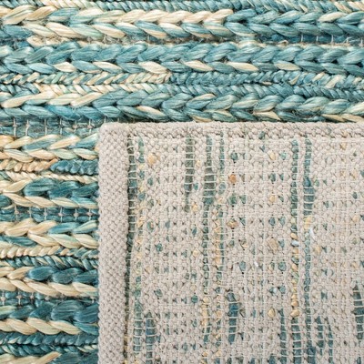 Hand-Woven Dark Green and Natural Cotton Area Rug - 5x8 Feet