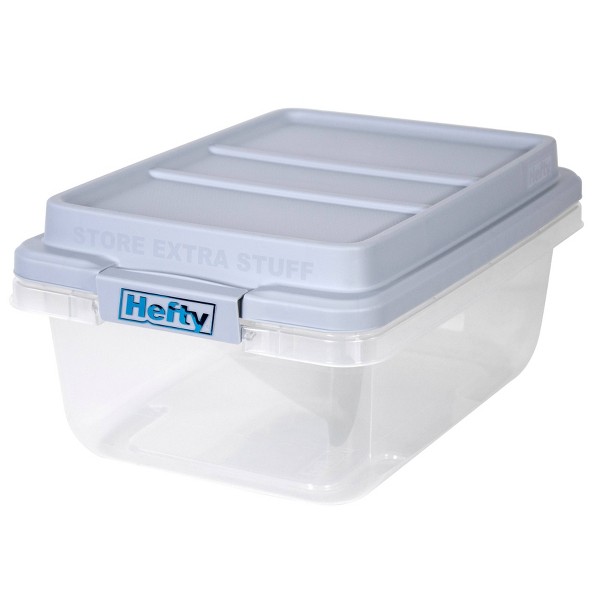 Tarro de plástico Hefty de 18 cuartos con tapa apilable HI-RISE gris: almacenamiento universal, asas de cierre, cierre a presión