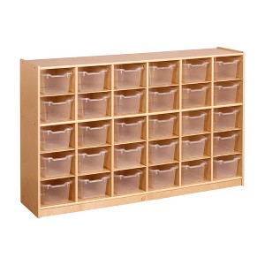 ECR4Kids 30 Cubby Mobile Tray Cabinet with 30 Scoop Front Storage Bins, 5x6, Natural - 1 of 4