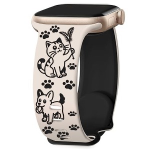 HTUTWOO Cute Apple Watch Band, Cats and Dogs Engraved Silicone Strap 38/40/41/42/44/45/49mm for iWatch Series 10 9 8 7 6 5 4 3 2 1 SE Ultra - 1 of 4