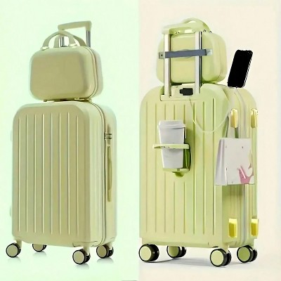 YONWAY 1pcs Minimalist Solid Colorful Luggage Set, Hard Shell Zipper Trolley Suitcase With Square Small Makeup Handbag And Wheels For Travel/School