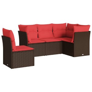 vidaXL 5 Piece Patio Sofa Set with Cushions Brown Poly Rattan - 1 of 4