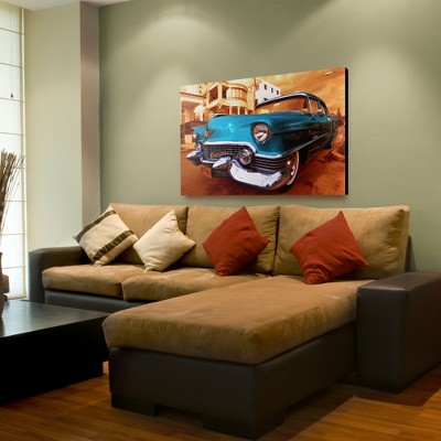 Vintage 1955 Cadillac Coupe de Ville Canvas Art in Blue and Orange