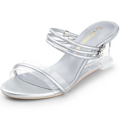 Allegra K Women's Rhinestone Open Toe Low Wedges Clear Heel Sandals