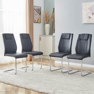 Akoasm Modern 4-Piece Faux Leather Upholstered Dining Chair Set with Metal Legs for Kitchen, Living Room & Dining Room-Black - 1 of 4