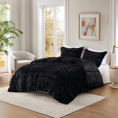 Sapphtopaz Print Long Faux Fur Twin/Twin XL Comforter Mini Set, Brushed Fur/Mink Reverse, 2-Piece Sheets Bedding Set with Sham