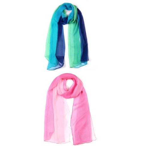 Elerevyo Women Long Chiffon Lightweight Gradient Color Scarves 2 Pcs Blue Green And Pink 63 x19.6 Target