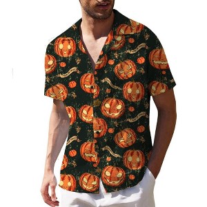 Mens Halloween Christmas Shirts Funky Santa Button Down Shirt Printed Short Sleeve Bowling - 1 of 4