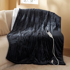 Electric Heated Blanket Soft & Washable Ribbed Flannel - 1 of 4