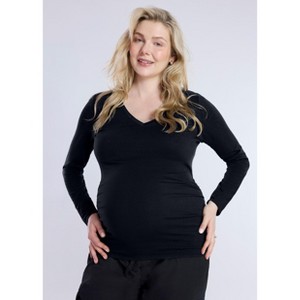 Women's V-Neck Side-Ruched Maternity Long Sleeve Tee | Motherhood Maternity - 1 of 4