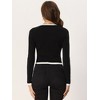 INSPIRE CHIC Women's Contrast Ribbed Knit Round Neck Button Decor Crop Sweater Shirt - image 3 of 4