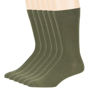 Men Dress Solid Socks Cotton - 6 Pack - Casual, Crew, Lightweight, Business - Shoe 9-12 L, 12-15 XL - Black, Brown, Beige| 7BIGSTARS KINGDOM - 1 of 4