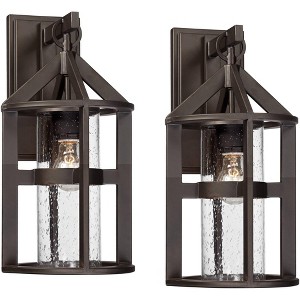 John Timberland Argentine Rustic Farmhouse Outdoor Wall Light Fixtures Set of 2 Bronze 17" Clear Seedy Glass for Post Exterior Barn Deck - 1 of 4