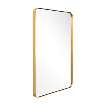ANDY STAR Modern Decorative 22 x 30 Inch Rectangular Wall Mounted Hanging Bathroom Vanity Mirror with Stainless Steel Metal Frame, Brushed Gold