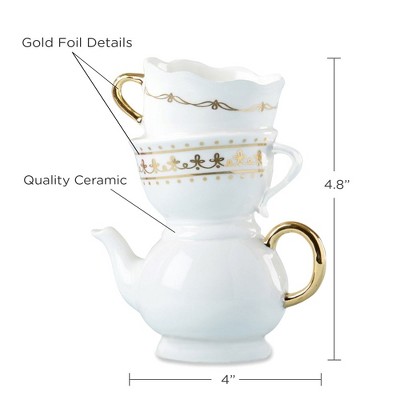 Whimsical White and Gold Ceramic Teapot Bud Vase