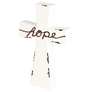 Dicksons Hope Distressed White Enamel Look 7 inch MDF Tabletop Cross - 1 of 2
