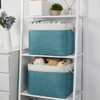 Itopfox Foldable Storage Bins Set of 2 Tall Cloth Baskets, Decorative Organizers for Linen Closet in White & Teal, Multipurpose Fabric Bins for Home - 3 of 4