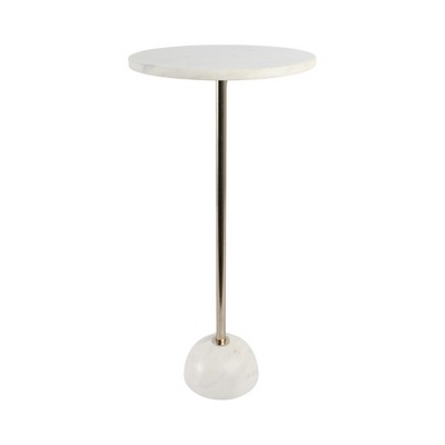 Marble Accent Table - Tall Round Side Table with Metallic Finish - Modern Glam End Table for Living Room, Bedroom, Home & Office - 25" White & Gold
