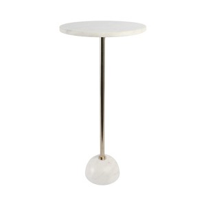 Marble Accent Table - Tall Round Side Table with Metallic Finish - Modern Glam End Table for Living Room, Bedroom, Home & Office - 25" White & Gold - 1 of 4