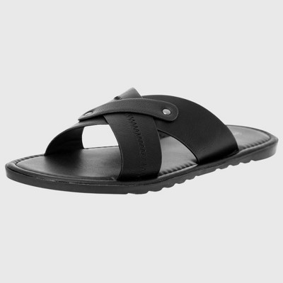 Alpine Swiss Saul Mens Vegan Leather Slide Sandals Dressy Indoor Outdoor Summer Shoes