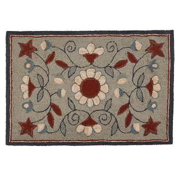 Park Designs Gray Floral Hooked Rug 2' x 3'