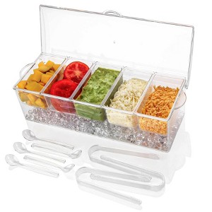 Aoibox Ice Chilled 5 Compartment Condiment Server Caddy with Removable Dishes and Hinged Lid for Fruits, Salads, and Sauces - 1 of 4