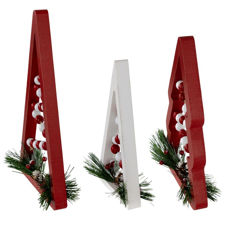 Northlight Set of 3 Red and White Beaded Christmas Trees Wooden Table Decorations 0.98 FT, 4 of 7