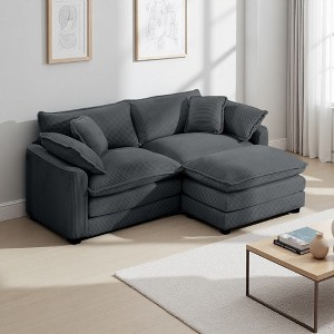 Corduroy 2-Seater L-Shaped Sofa with Footrest - 1 of 4
