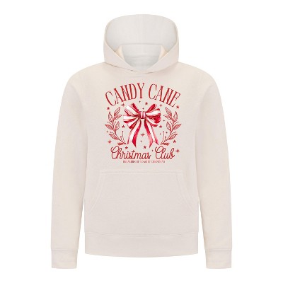 Everyday Kids Christmas Collection Candy Cane Christmas Club Girls Pullover Hoodie – Holiday Sweatshirt - Off White
