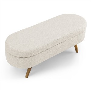 XINGHANZHENXUAN Fabric Ottoman Storage Bench with Rubber Wood Legs, Oval Footrest, Footstool & Seat with Hidden Compartment - 1 of 4