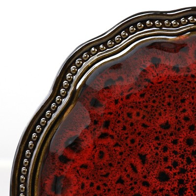 Regal Red and Gold Ceramic 10.5" Dinner Plate Set, 6 Pieces