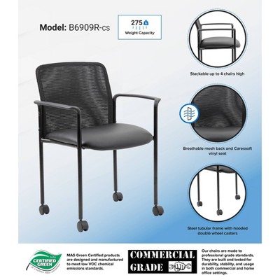 Black Mesh Guest Chair with Fixed Arms and Metal Frame