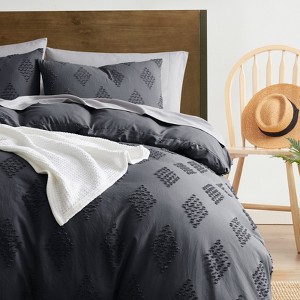 Nestl 3 Piece Tufted Boho Duvet Cover, Textured Duvet Cover Set with Zipper Closure - 1 of 4