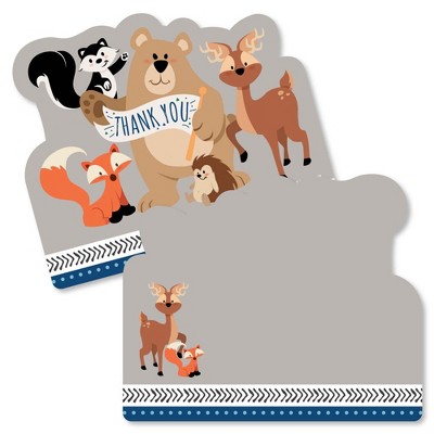 Big Dot of Happiness Stay Wild - Forest Animals - Shaped Thank You Cards - Woodland Baby Shower Birthday Party Thank You Cards & Envelopes - Set of 12