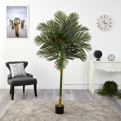 6-Foot Green Silk Palm Tree with Bamboo Trunk