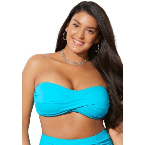 Swimsuits for All Women's Plus Size Valentine Ruched Bandeau Bikini Top, 6  - Crystal Blue