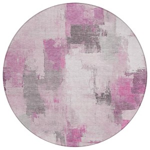 Pink And Silver Abstract Washable Indoor Outdoor Area Rug - 1 of 4
