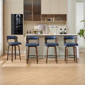 SEYNAR PU Leather 360 Degree Swivel Open Back Bar Stools Wood Legs Set of 4 - 1 of 4