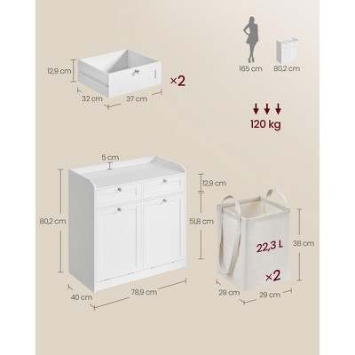 White Freestanding Bathroom Cabinet with Dual Hampers
