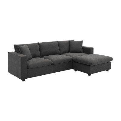 NicBex Modern L Shape Sectional Sofa Polyester Fabric Couch with 2 Pillows and Ottoman for Living Room