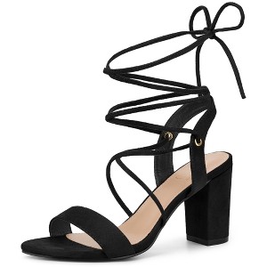 Perphy Women's Lace Up Slingback Block High Heels Sandals - 1 of 4