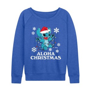 Women's - Disney - Aloha Holiday Lightweight French Terry Wide Neck Long Sleeve Graphic Shirt - 1 of 3