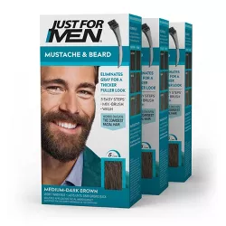 Just For Men Mustache & Beard Coloring for Gray Hair with Brush Included - Medium Dark Brown M40 - 3pk