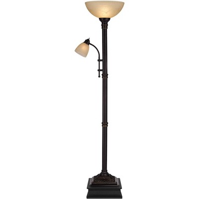 Regency Hill Garver Bronze Torchiere Floor Lamp with Reader Arm with Black Riser